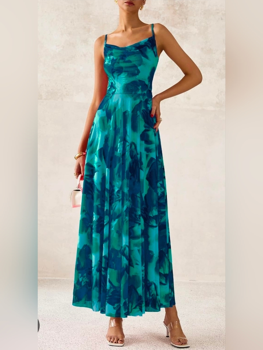 BTFBM Blue Green Floral Mesh Dress XL - Picture 2 of 8